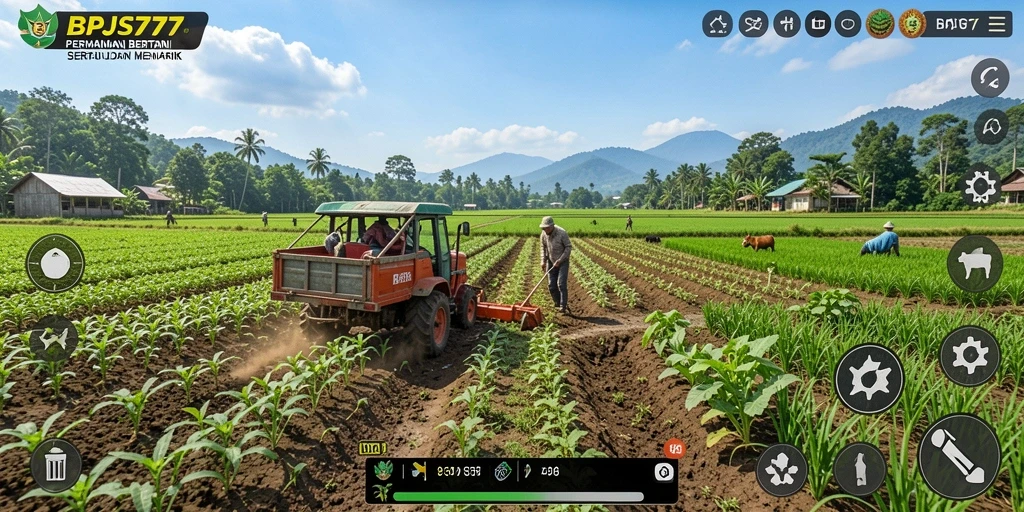 Screenshot gameplay BPJS777 yang menunjukkan aktivitas bertani yang seru.