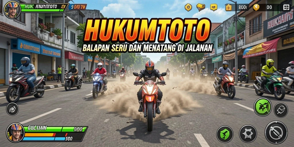 Tangkapan layar gameplay HUKUMTOTO yang menampilkan balapan seru.