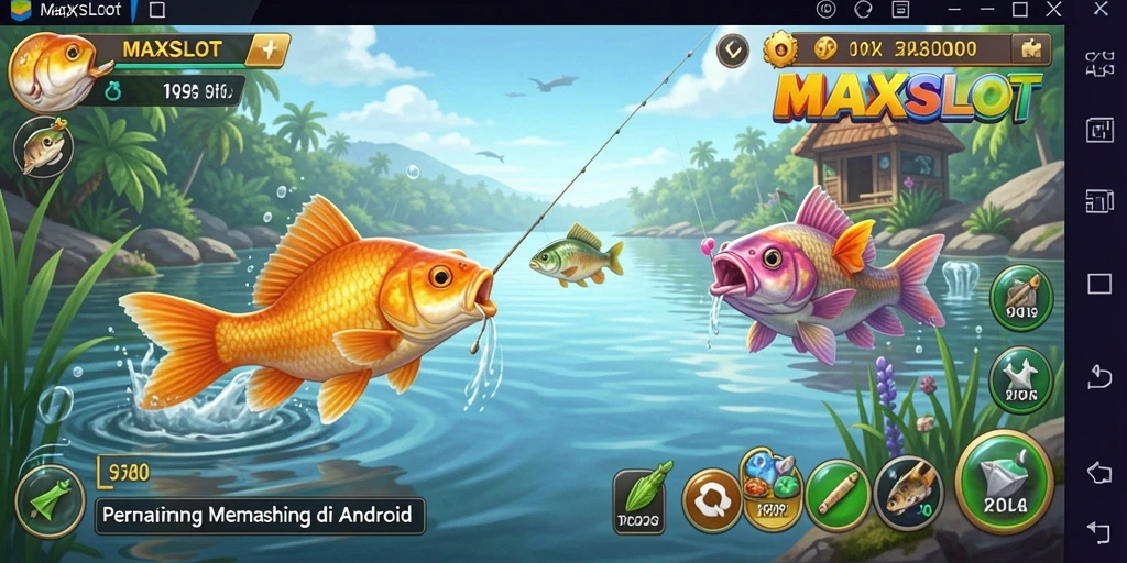 Tampilan gameplay menarik dalam MAXSLOT saat memancing di laut.