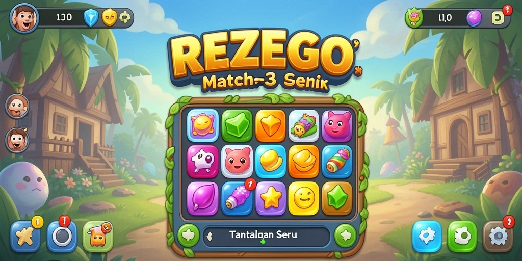 Tampilan gameplay <strong>REZEGO</strong> dengan aksi mencocokkan yang seru.