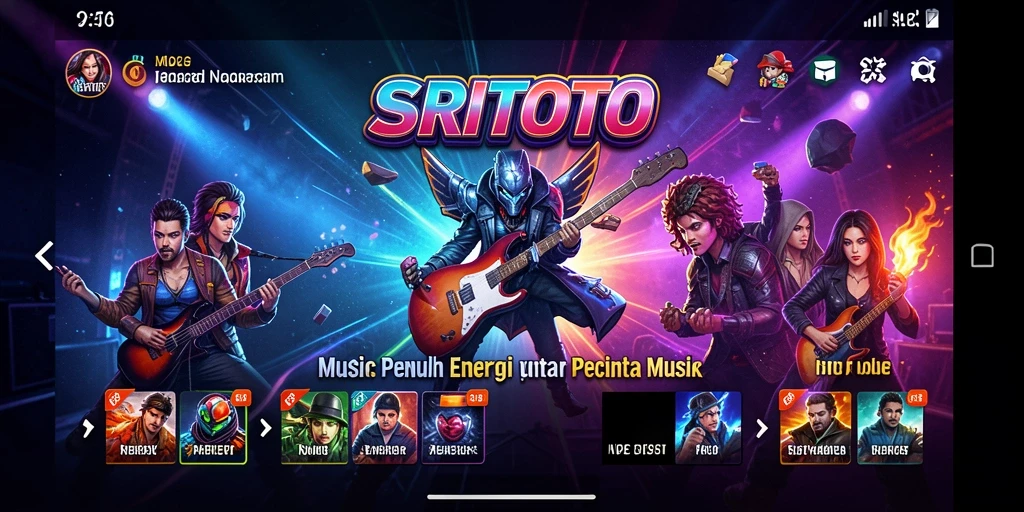 Screenshot gameplay SRITOTO menampilkan berbagai opsi musik interaktif.