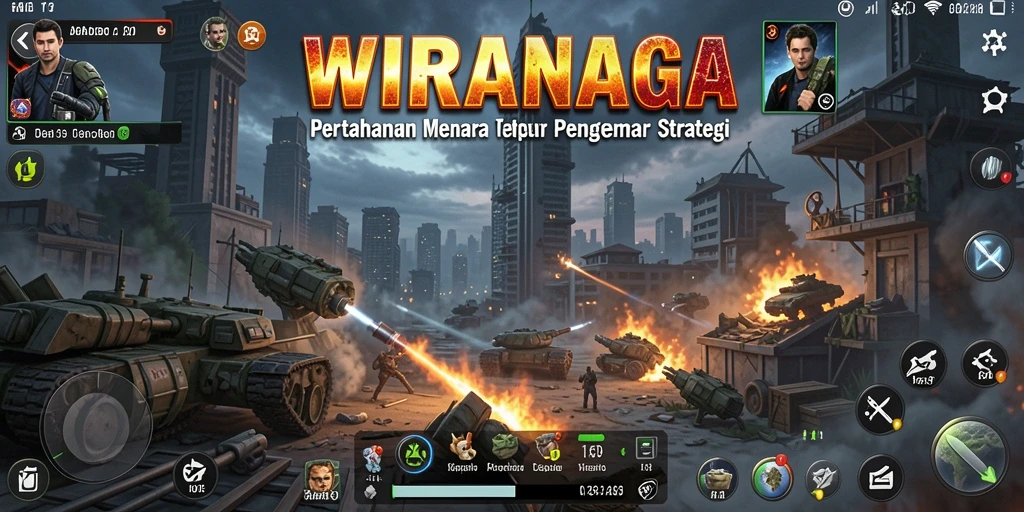 Tangkapan layar permainan menara pertahanan WIRANAGA yang mendebarkan.